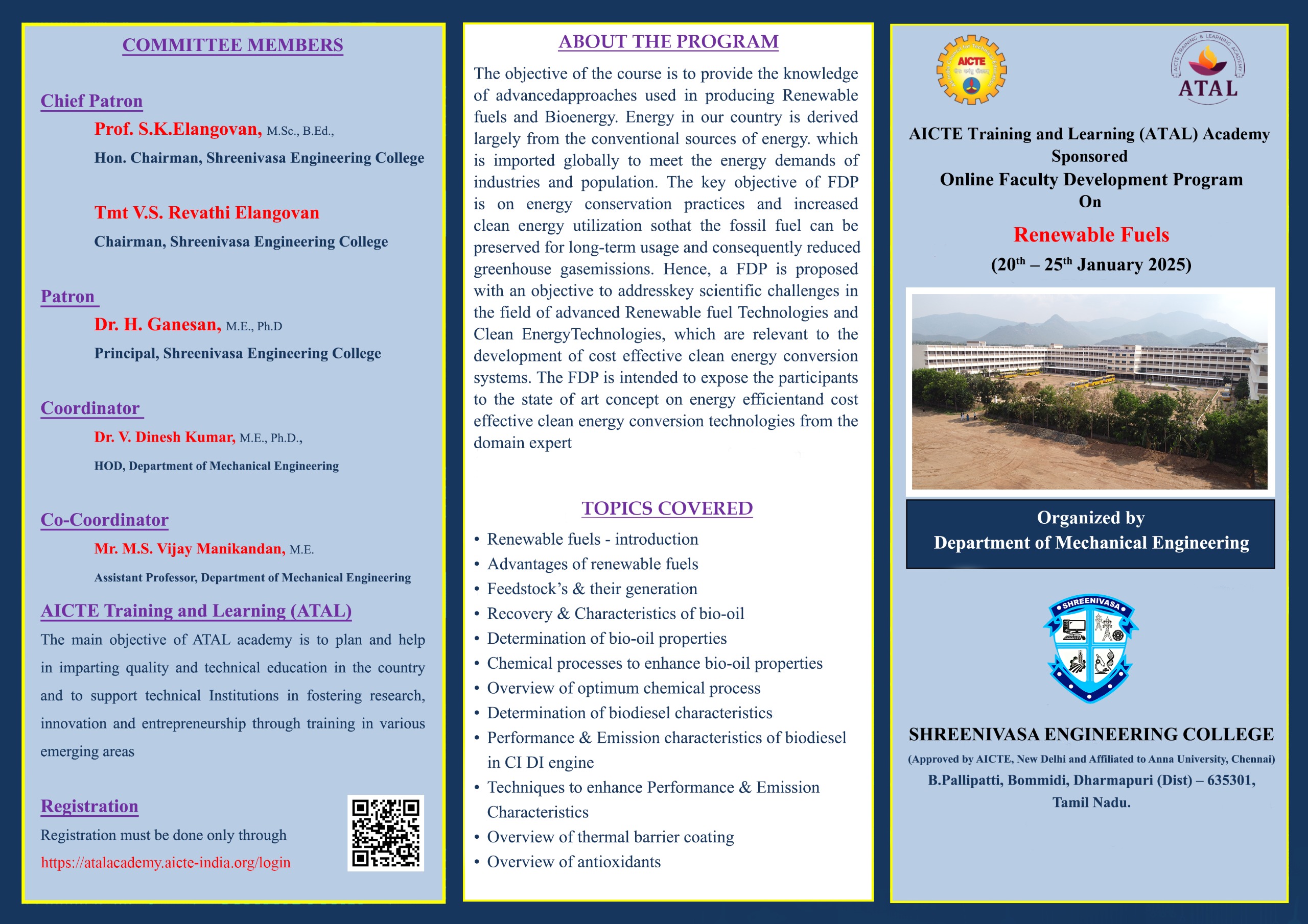Six Day Online Mode AICTE Training and Learning (ATAL) Academy Sponsored FDP on Renewable Fuels 2025